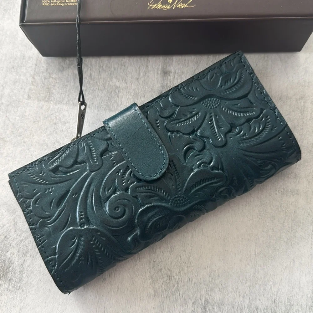 PATRICIA NASH Nazari Blue Coral Tooled Bifold RFID Leather Wallet